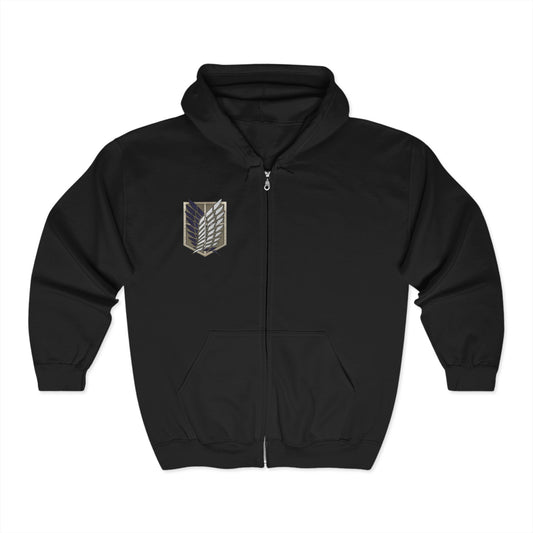 Unisex Full Zip Hooded Sweatshirt - Cozy Attack on Titan Inspired Design